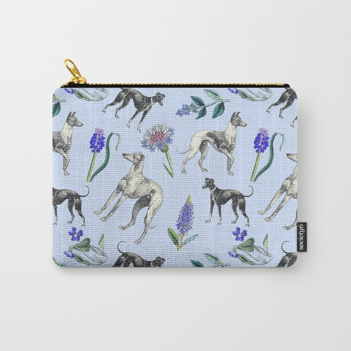 GREYHOUND DOGS and Blue Meadow Botanical Pattern  Carry All Pouch Gallery Image 1
