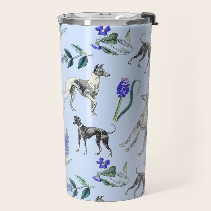 GREYHOUND DOGS and Blue Meadow Botanical Pattern  Travel Mug Gallery Image 2