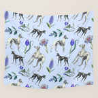 GREYHOUND DOGS and Blue Meadow Botanical Pattern  Wall Tapestry Gallery Image 4