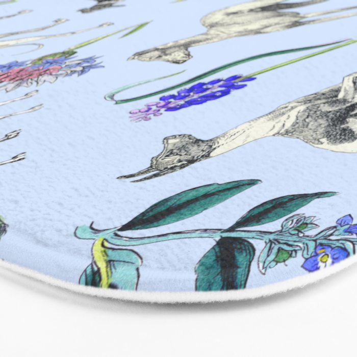 GREYHOUND DOGS and Blue Meadow Botanical Pattern  Bath Mat Gallery Image 3