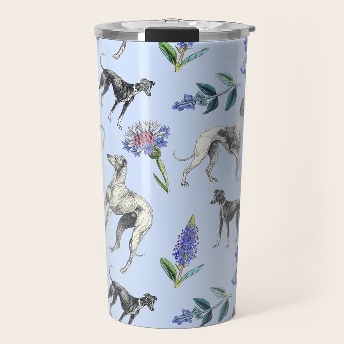 GREYHOUND DOGS and Blue Meadow Botanical Pattern  Travel Mug Gallery Image 1