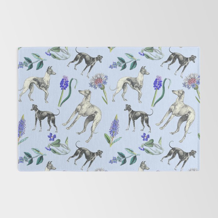 GREYHOUND DOGS and Blue Meadow Botanical Pattern  Rug Gallery Image 2