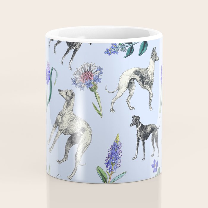GREYHOUND DOGS and Blue Meadow Botanical Pattern  Coffee Mug Gallery Image 4