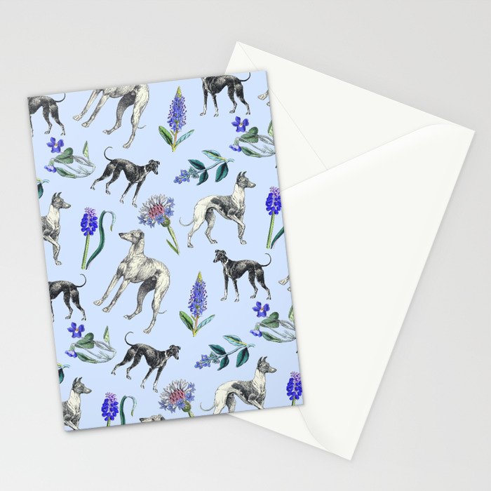 GREYHOUND DOGS and Blue Meadow Botanical Pattern  Stationery Card Gallery Image 2