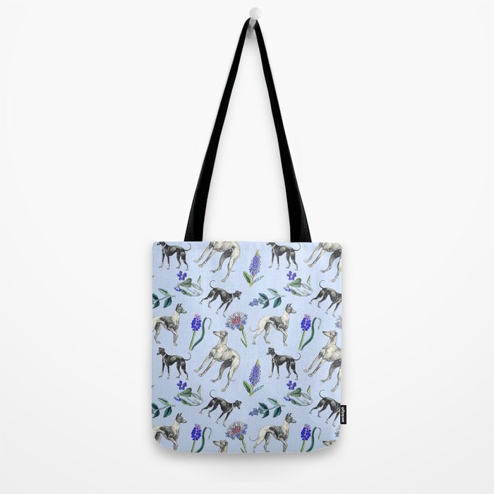 GREYHOUND DOGS and Blue Meadow Botanical Pattern  Tote Bag Gallery Image 2