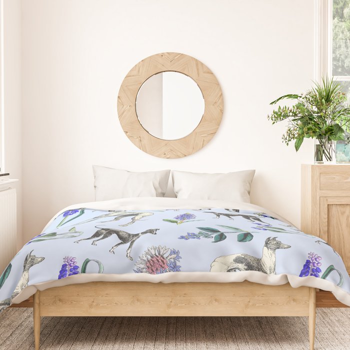 GREYHOUND DOGS and Blue Meadow Botanical Pattern  Duvet Cover Gallery Image 3