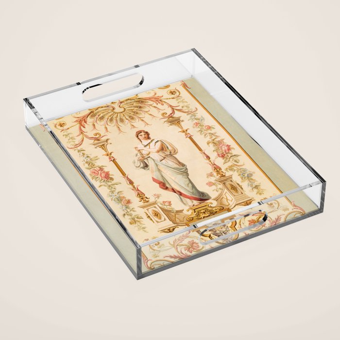 French Aubusson  Antique Tapestry Print Acrylic Tray Gallery Image 1