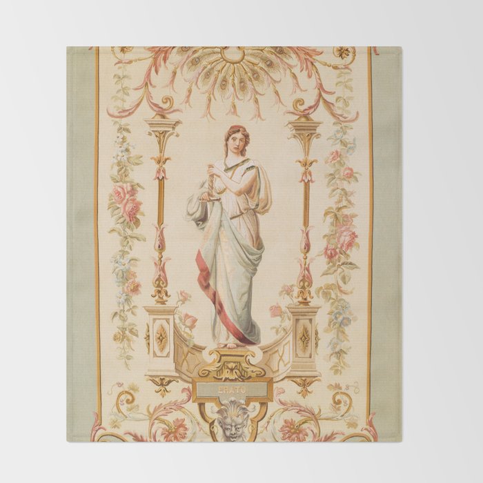 French Aubusson  Antique Tapestry Print Throw Blanket Gallery Image 2