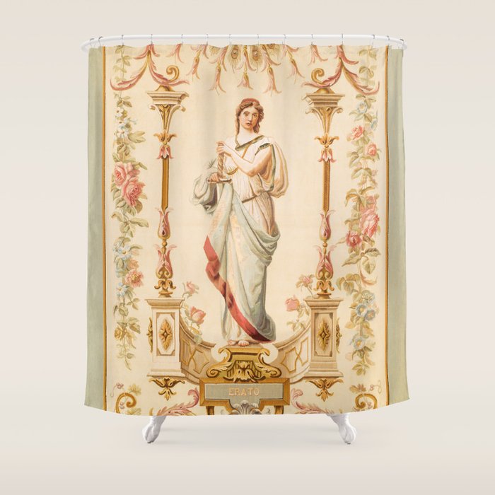 French Aubusson  Antique Tapestry Print Shower Curtain Gallery Image 1