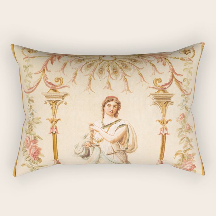French Aubusson  Antique Tapestry Print Rectangular Pillow Gallery Image 2