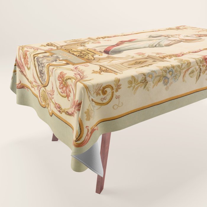 French Aubusson  Antique Tapestry Print Tablecloth Gallery Image 1