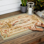French Aubusson  Antique Tapestry Print Outdoor Rug Gallery Image 2