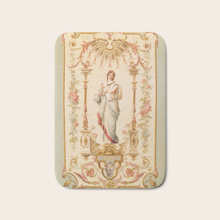 French Aubusson  Antique Tapestry Print Bath Mat Gallery Image 1