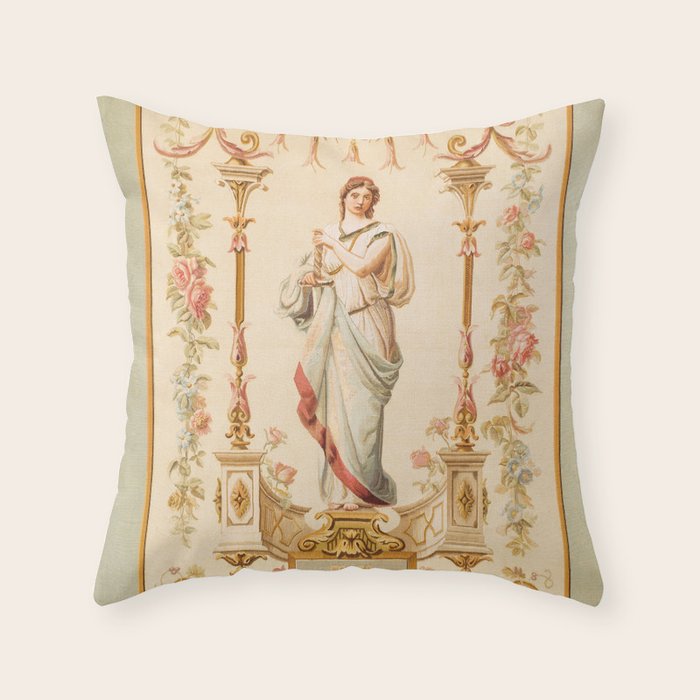 French Aubusson  Antique Tapestry Print Throw Pillow Gallery Image 6