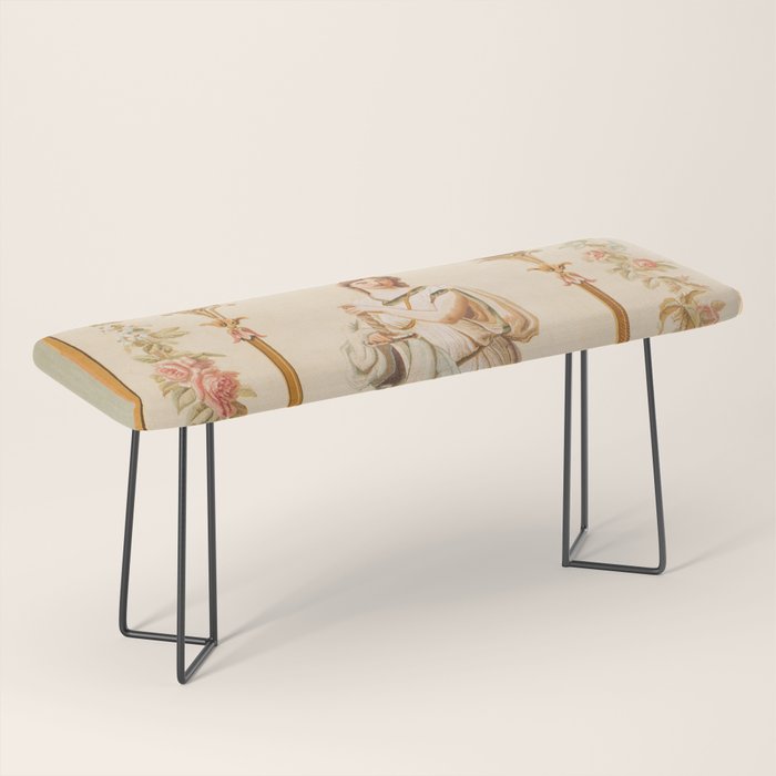 French Aubusson  Antique Tapestry Print Bench Gallery Image 1