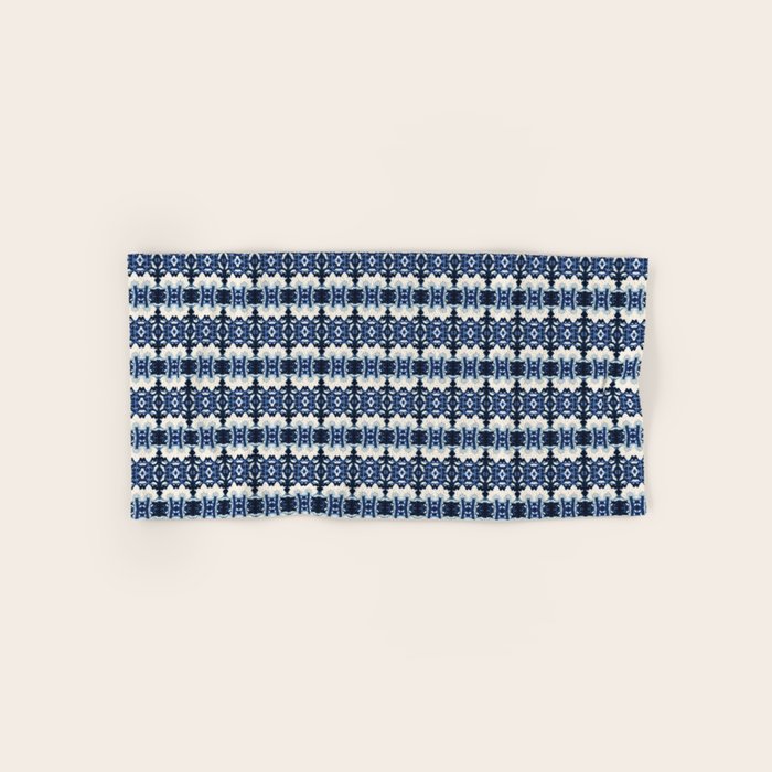 Ornate Blue and White Shibori Bath Towel Gallery Image 1