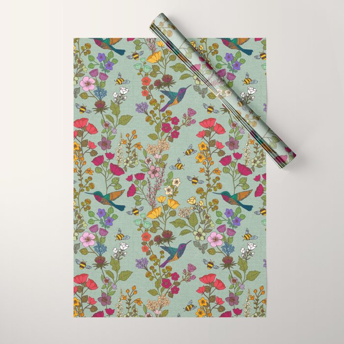 Hummingbirds and Bees {Duck Egg} Wrapping Paper Gallery Image 1