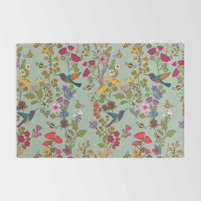 Hummingbirds and Bees {Duck Egg} Rug Gallery Image 2