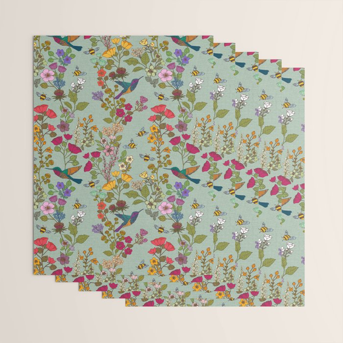 Hummingbirds and Bees {Duck Egg} Wrapping Paper Gallery Image 3