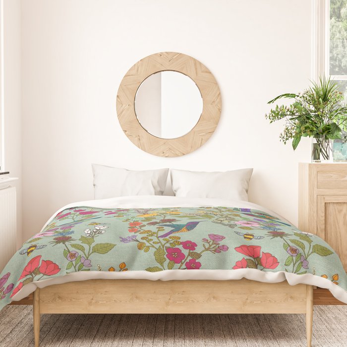 Hummingbirds and Bees {Duck Egg} Duvet Cover Gallery Image 3