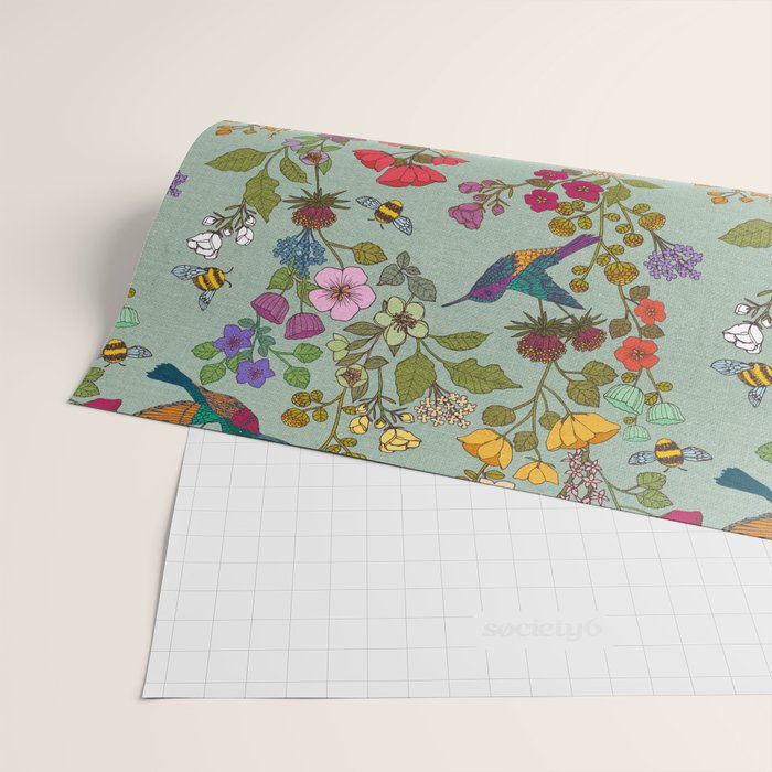 Hummingbirds and Bees {Duck Egg} Wrapping Paper Gallery Image 2