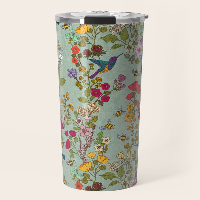 Hummingbirds and Bees {Duck Egg} Travel Mug Gallery Image 1