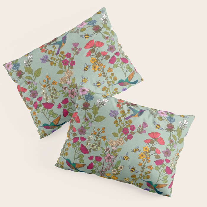 Hummingbirds and Bees {Duck Egg} Pillow Sham Gallery Image 1