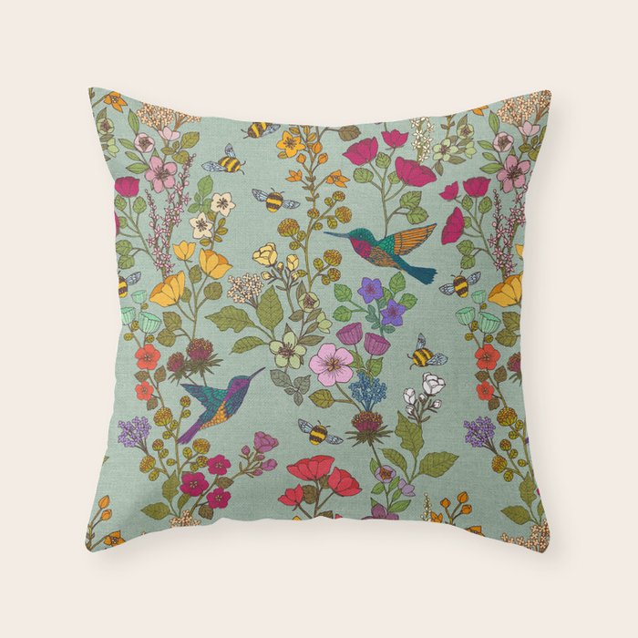 Hummingbirds and Bees {Duck Egg} Throw Pillow Gallery Image 6