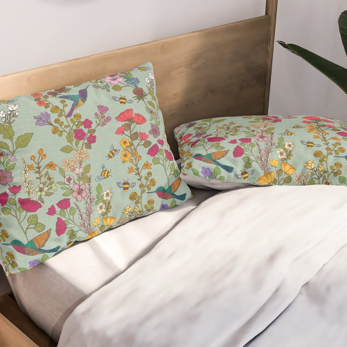 Hummingbirds and Bees {Duck Egg} Pillow Sham Gallery Image 2