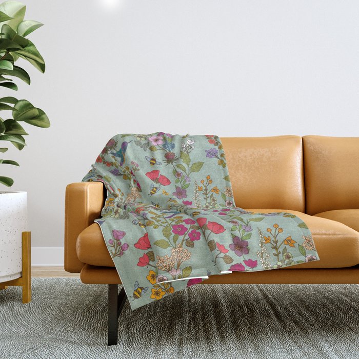 Hummingbirds and Bees {Duck Egg} Throw Blanket Gallery Image 1