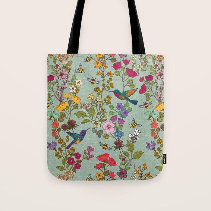 Hummingbirds and Bees {Duck Egg} Tote Bag Gallery Image 1