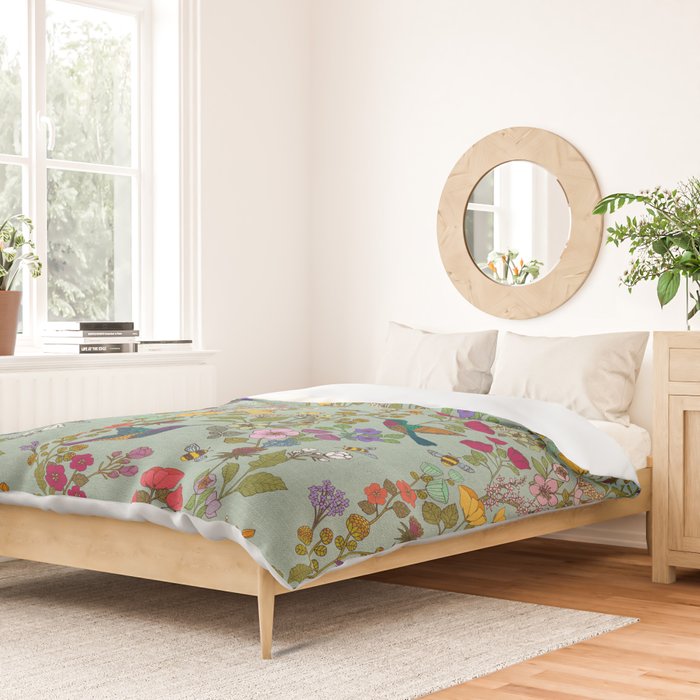 Hummingbirds and Bees {Duck Egg} Duvet Cover Gallery Image 2