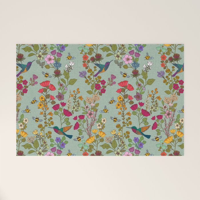 Hummingbirds and Bees {Duck Egg} Welcome Mat Gallery Image 1