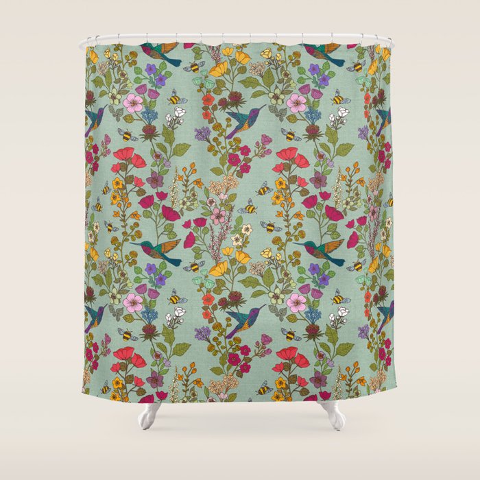 Hummingbirds and Bees {Duck Egg} Shower Curtain Gallery Image 1