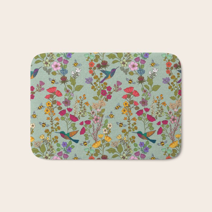 Hummingbirds and Bees {Duck Egg} Bath Mat Gallery Image 1