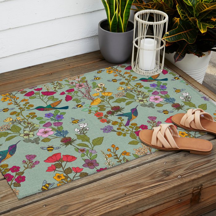 Hummingbirds and Bees {Duck Egg} Outdoor Rug Gallery Image 2