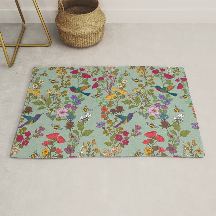Hummingbirds and Bees {Duck Egg} Rug Gallery Image 1