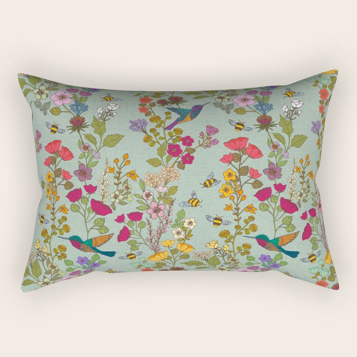 Hummingbirds and Bees {Duck Egg} Rectangular Pillow Gallery Image 2