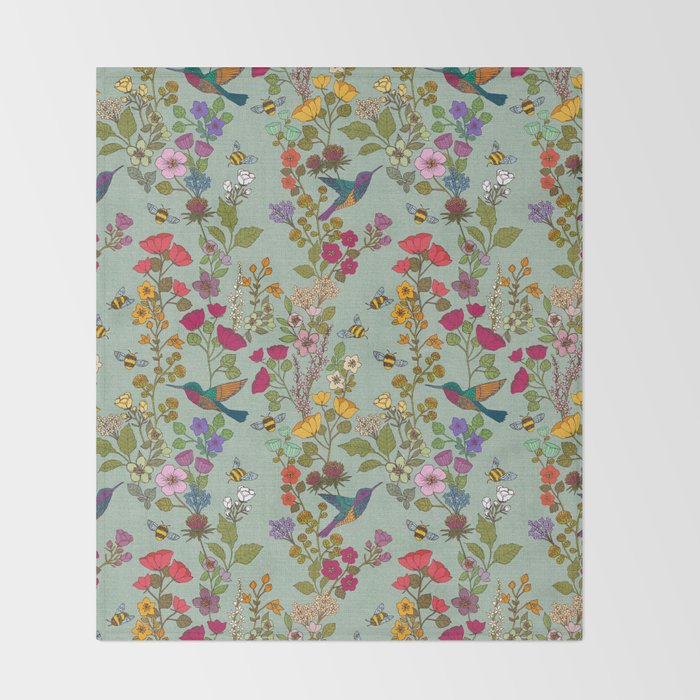Hummingbirds and Bees {Duck Egg} Throw Blanket Gallery Image 2