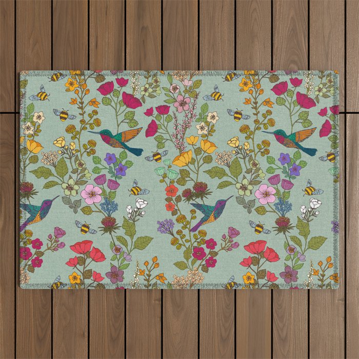 Hummingbirds and Bees {Duck Egg} Outdoor Rug Gallery Image 1