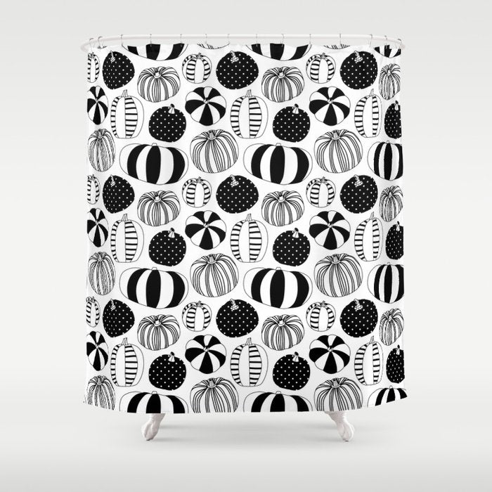 Black and white pumpkin vegetable pattern Shower Curtain Gallery Image 1