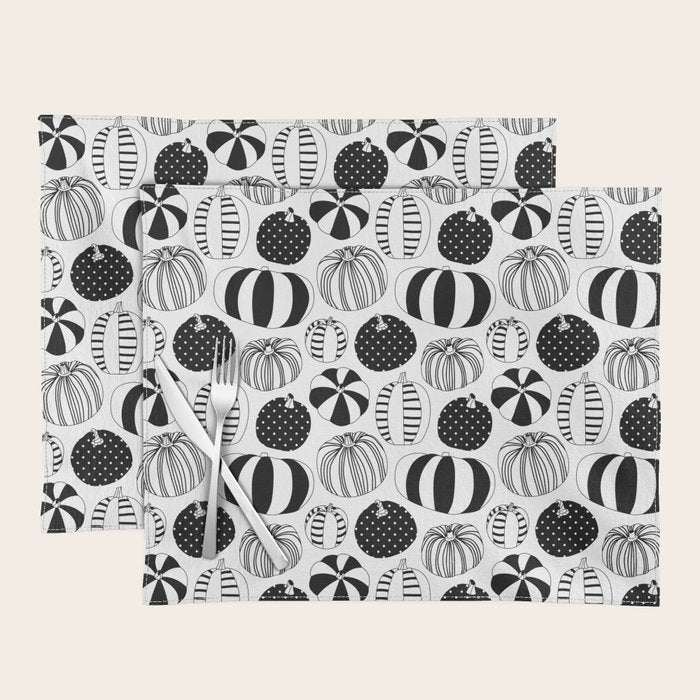 Black and white pumpkin vegetable pattern Placemat Gallery Image 1