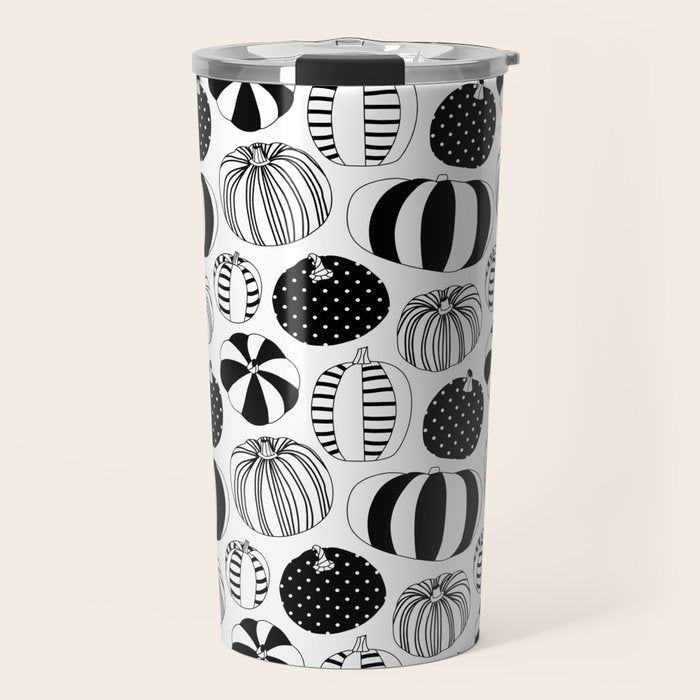 Black and white pumpkin vegetable pattern Travel Mug Gallery Image 1