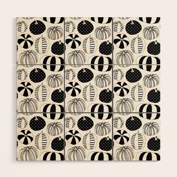 Black and white pumpkin vegetable pattern Wood Wall Art Gallery Image 1