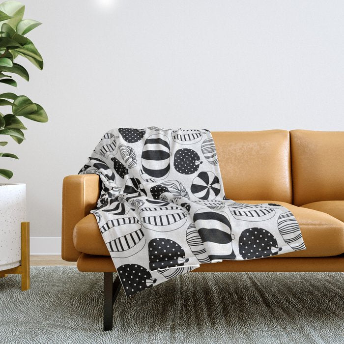 Black and white pumpkin vegetable pattern Throw Blanket Gallery Image 1