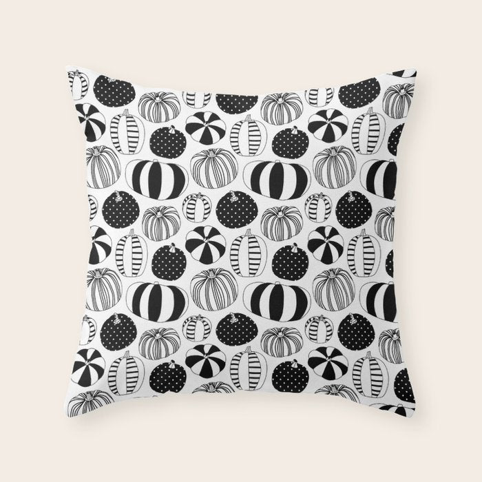 Black and white pumpkin vegetable pattern Throw Pillow Gallery Image 6