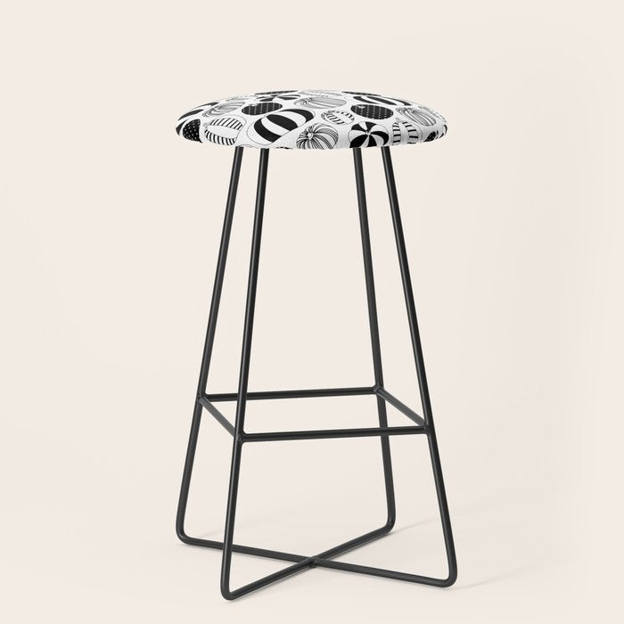 Black and white pumpkin vegetable pattern Stool Gallery Image 1