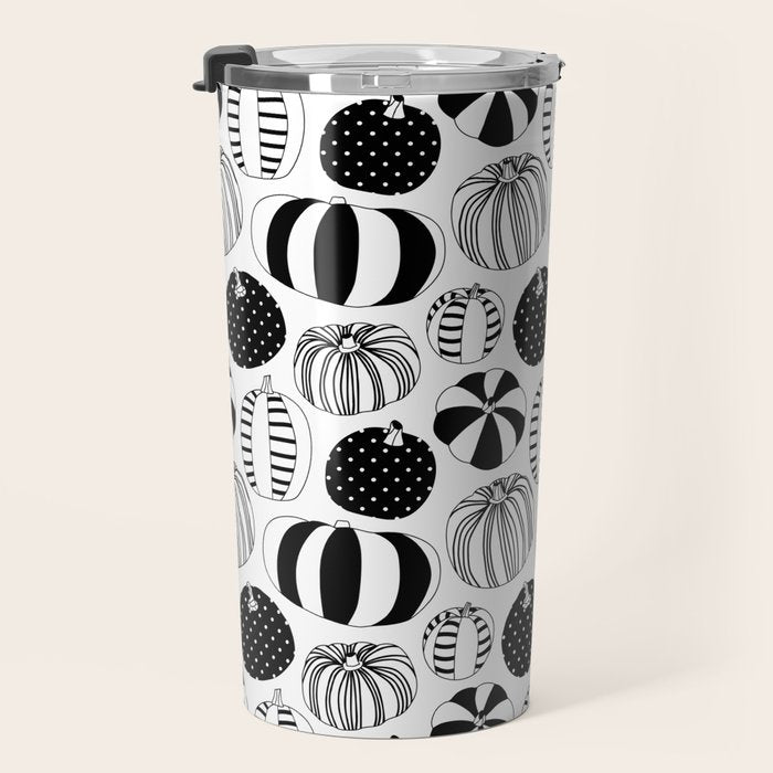 Black and white pumpkin vegetable pattern Travel Mug Gallery Image 3