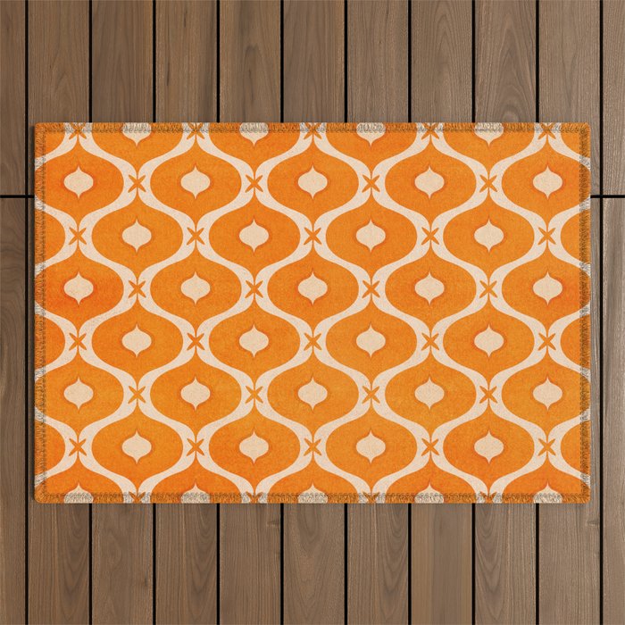 Vibrant Orange Ornament Pattern Outdoor Rug Gallery Image 1