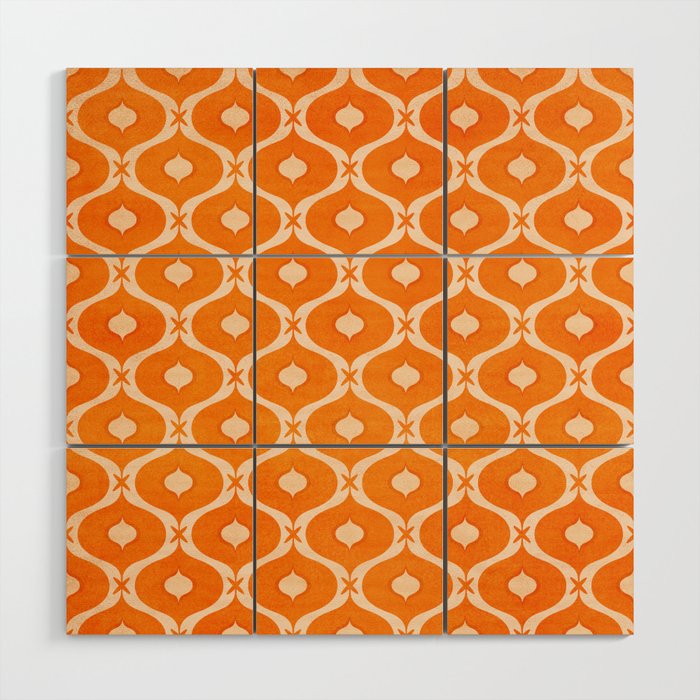 Vibrant Orange Ornament Pattern Wood Wall Art Gallery Image 1